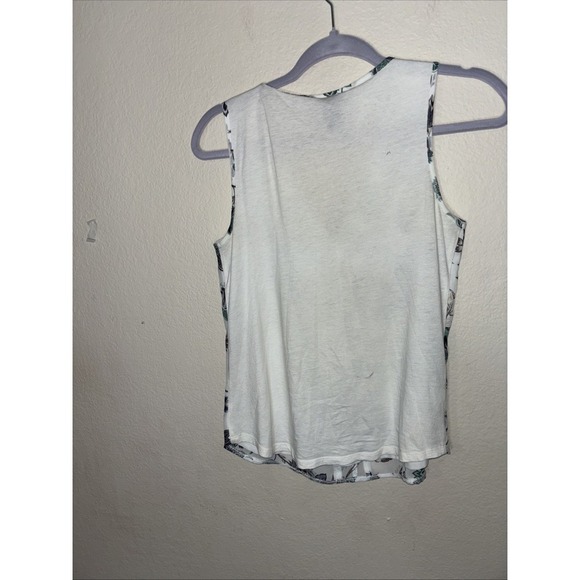 Ann Taylor Factory Sleeveless Blouse Small Petite White Floral Ruffle Neck - Picture 5 of 5